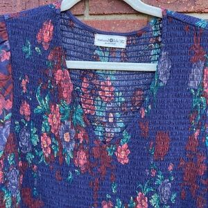 Natural Life Smocked Fall Dress XL  Blue Purple Floral
